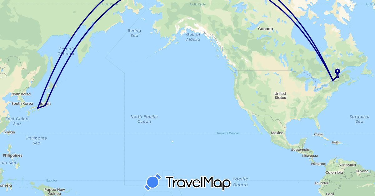 TravelMap itinerary: driving in Canada, Japan (Asia, North America)